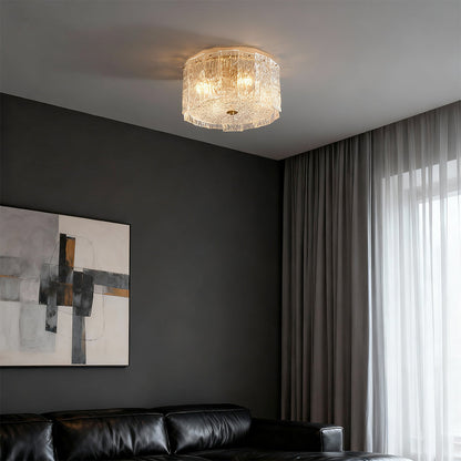 Full Copper and Transparent Glass Round Flush Mount with Vertical Crystal Rod Shade in Two Sizes