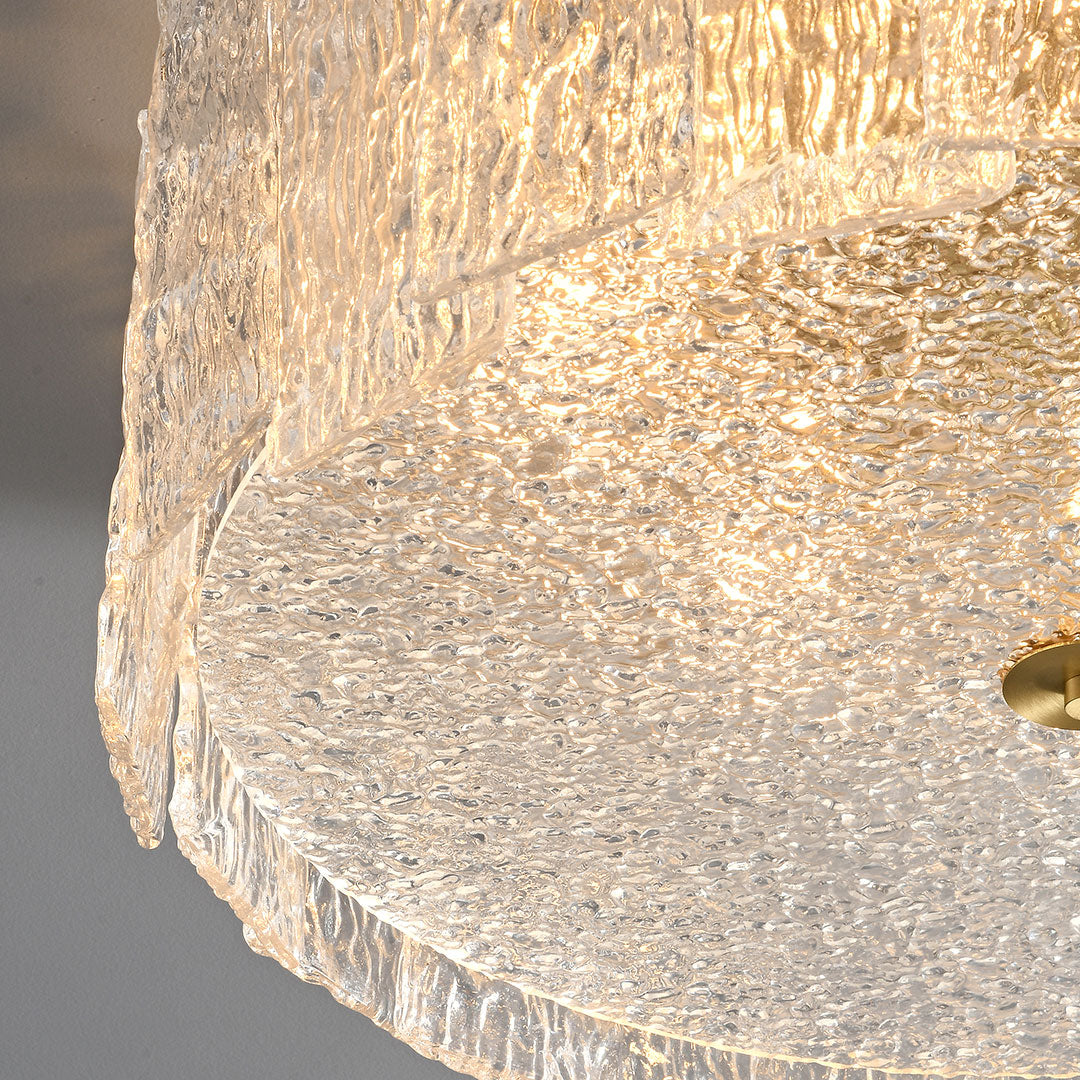 Full Copper and Transparent Glass Round Flush Mount with Vertical Crystal Rod Shade in Two Sizes