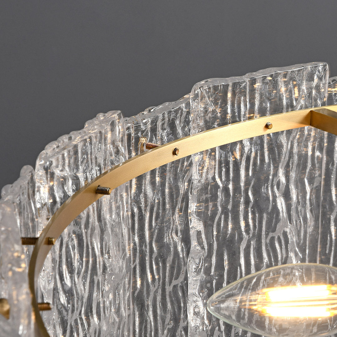 Full Copper and Transparent Glass Round Flush Mount with Vertical Crystal Rod Shade in Two Sizes