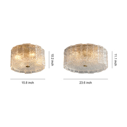 Full Copper and Transparent Glass Round Flush Mount with Vertical Crystal Rod Shade in Two Sizes