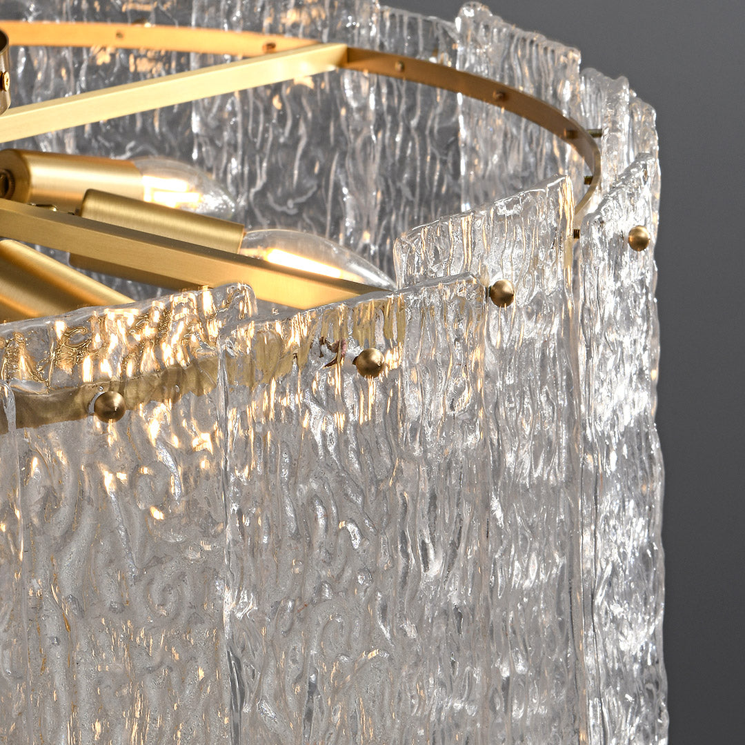 Full Copper and Transparent Glass Round Flush Mount with Vertical Crystal Rod Shade in Two Sizes