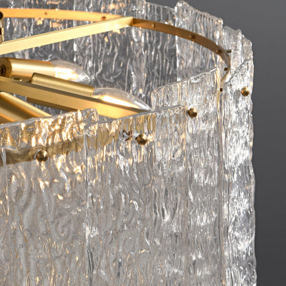 Full Copper and Transparent Glass Round Flush Mount with Vertical Crystal Rod Shade in Two Sizes