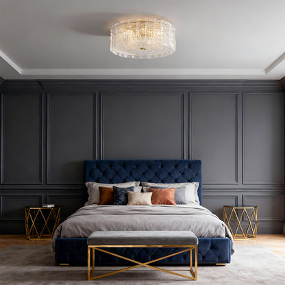 Full Copper and Transparent Glass Round Flush Mount with Vertical Crystal Rod Shade in Two Sizes
