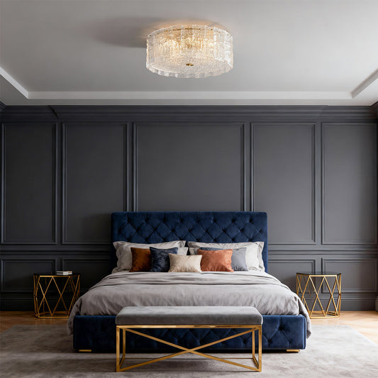 Full Copper and Transparent Glass Round Flush Mount with Vertical Crystal Rod Shade in Two Sizes