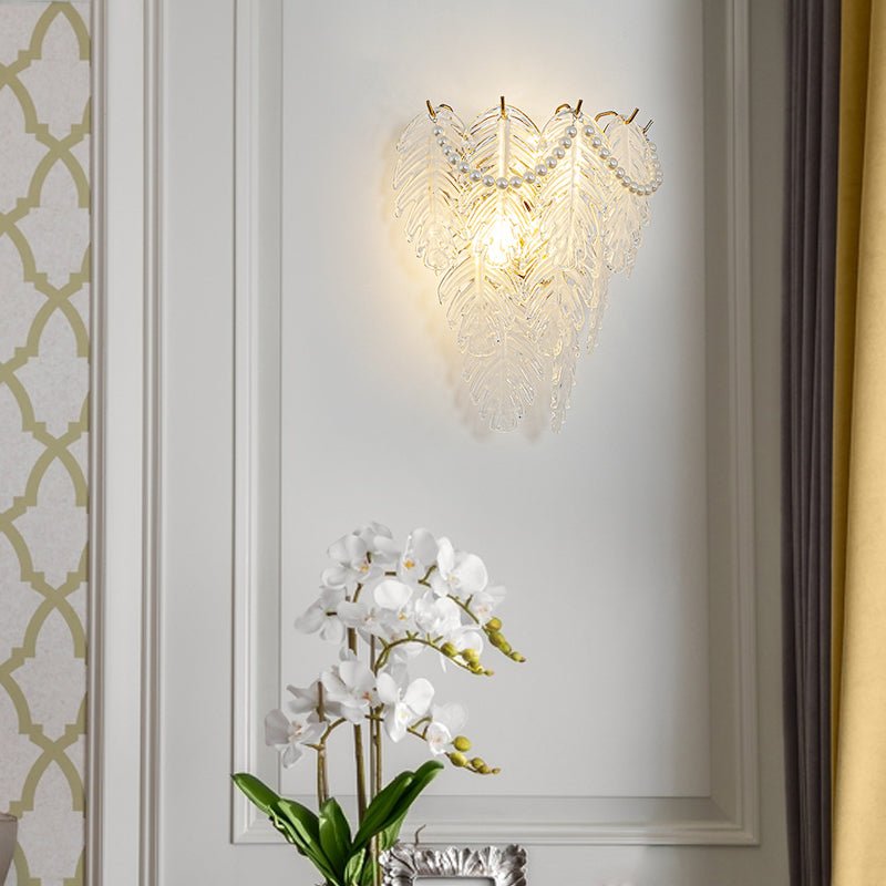 French Glass Feather Wall Sconce – Luxury 3-Step Dimming Decorative Wall Light