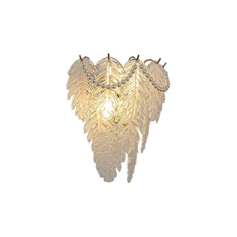 French Glass Feather Wall Sconce – Luxury 3-Step Dimming Decorative Wall Light