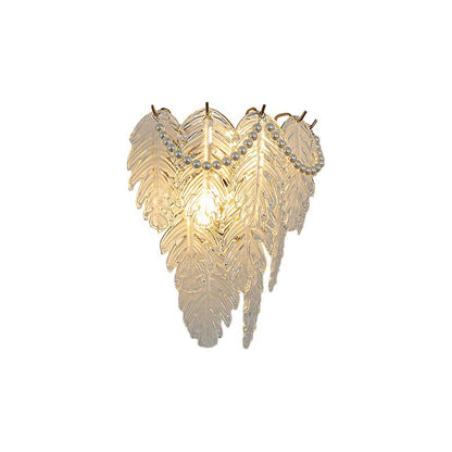 French Glass Feather Wall Sconce – Luxury 3-Step Dimming Decorative Wall Light