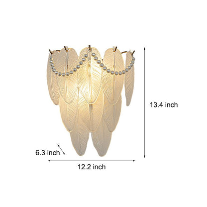 French Glass Feather Wall Sconce – Luxury 3-Step Dimming Decorative Wall Light