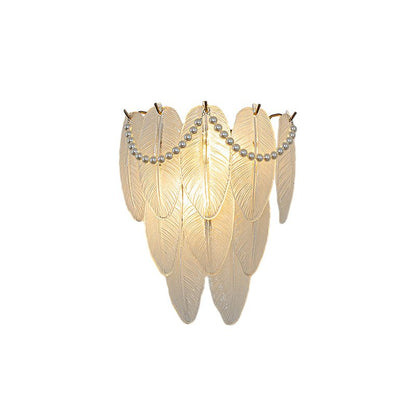 French Glass Feather Wall Sconce – Luxury 3-Step Dimming Decorative Wall Light