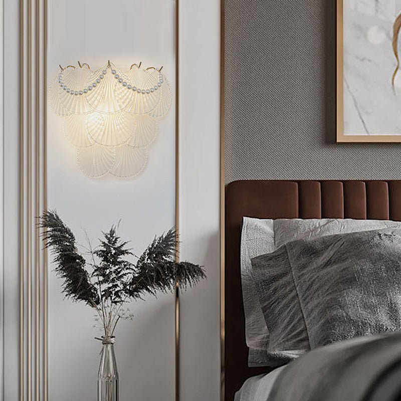 French Glass Feather Wall Sconce – Luxury 3-Step Dimming Decorative Wall Light