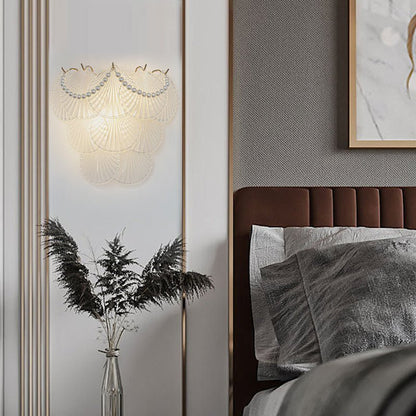 French Glass Feather Wall Sconce – Luxury 3-Step Dimming Decorative Wall Light