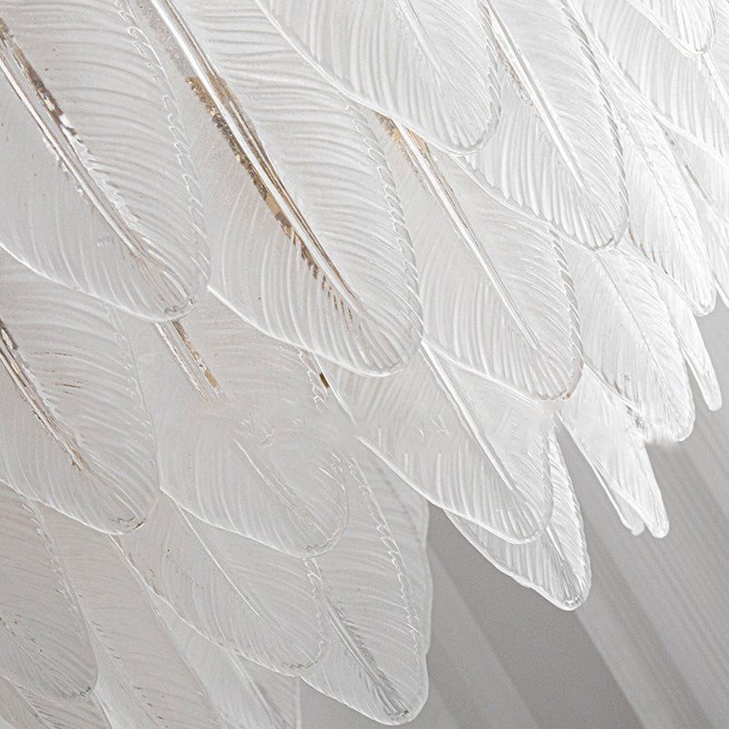 French Glass Feather Wall Sconce – Luxury 3-Step Dimming Decorative Wall Light