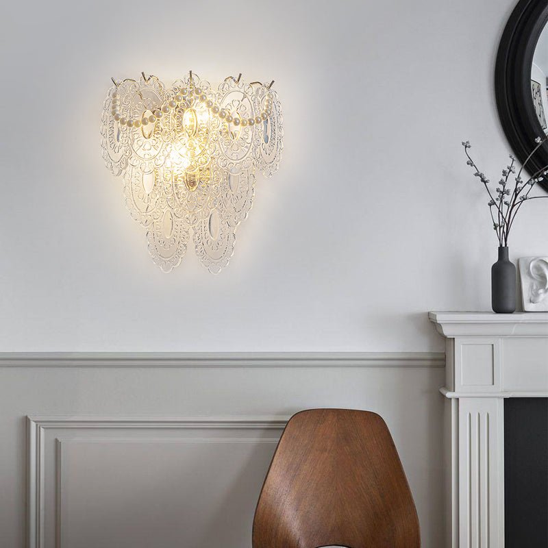 French Glass Feather Wall Sconce – Luxury 3-Step Dimming Decorative Wall Light