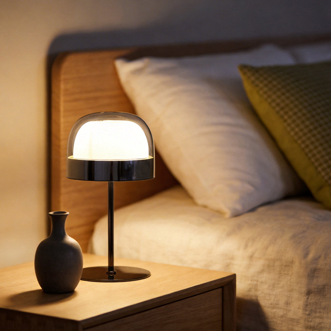 Glass Dome Mushroom Table Lamp Chrome Ring Accent 28W 2500lm CRI90 LED Rose Gold or Black
