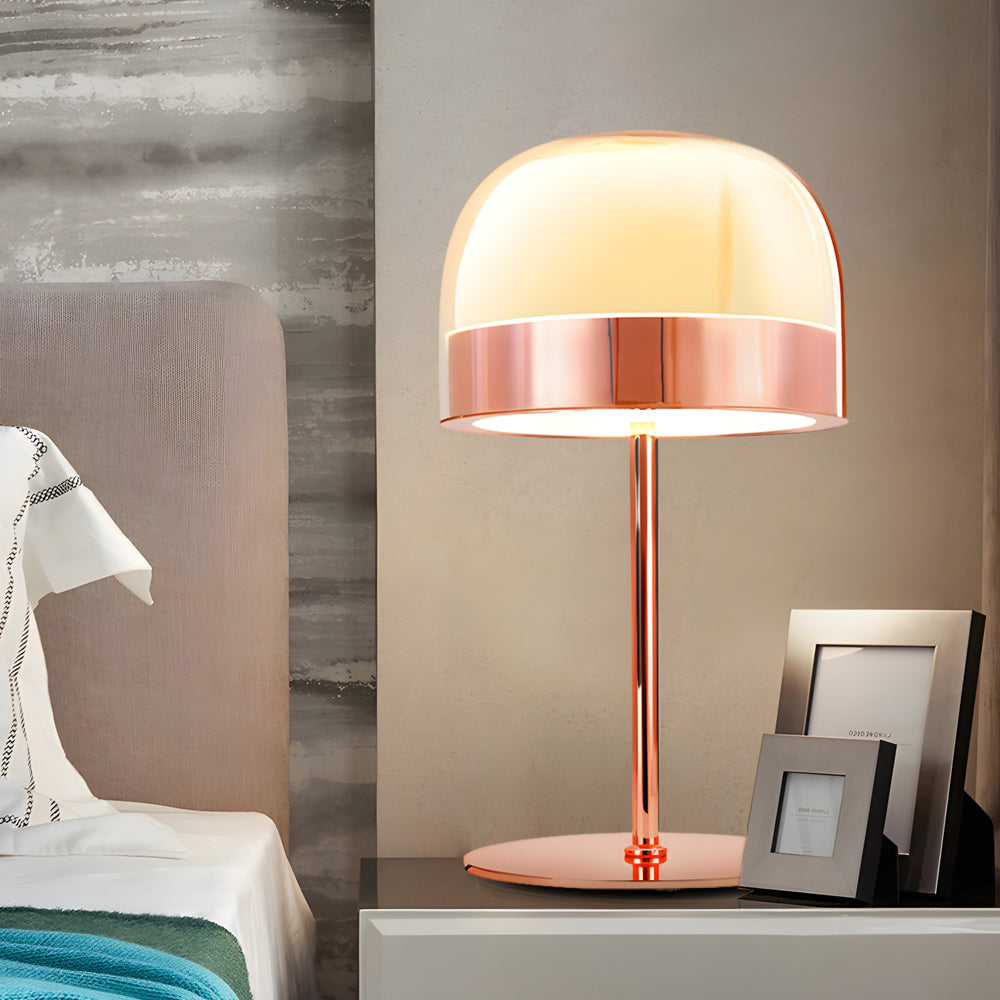 Glass Dome Mushroom Table Lamp Chrome Ring Accent 28W 2500lm CRI90 LED Rose Gold or Black