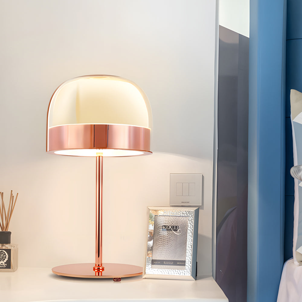 Glass Dome Mushroom Table Lamp Chrome Ring Accent 28W 2500lm CRI90 LED Rose Gold or Black