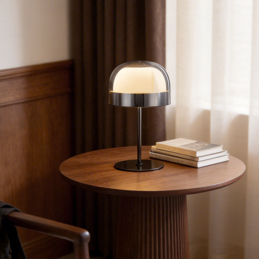 Glass Dome Mushroom Table Lamp Chrome Ring Accent 28W 2500lm CRI90 LED Rose Gold or Black
