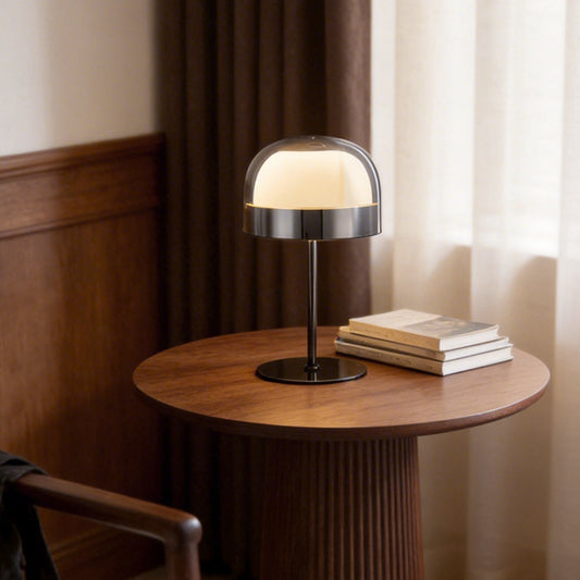 Glass Dome Mushroom Table Lamp Chrome Ring Accent 28W 2500lm CRI90 LED Rose Gold or Black