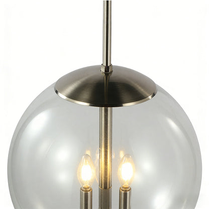 Glass Orb Pendant Light Modern Transparent Clear Globe Silver Nickel E12 3-Light Kitchen Island Dining Room 17 Inch