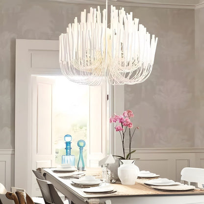 Organic Wood Stick LED Chandelier Iron E14 3000K Rustic Modern White 4 Sizes Indoor