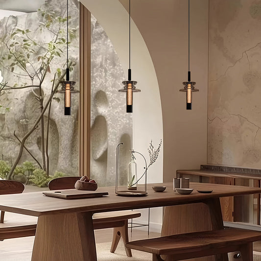 Industrial Glass Cylinder Mini Pendant LED 7W CRI 97 3-Step CCT Dimmable Black Iron Indoor