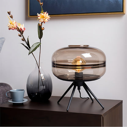 Modern Table Lamp Tinted Glass Dome Shade Iron Four-Leg Base Nordic Accent Sea Blue Smoky Gray Amber 13.78 Inch