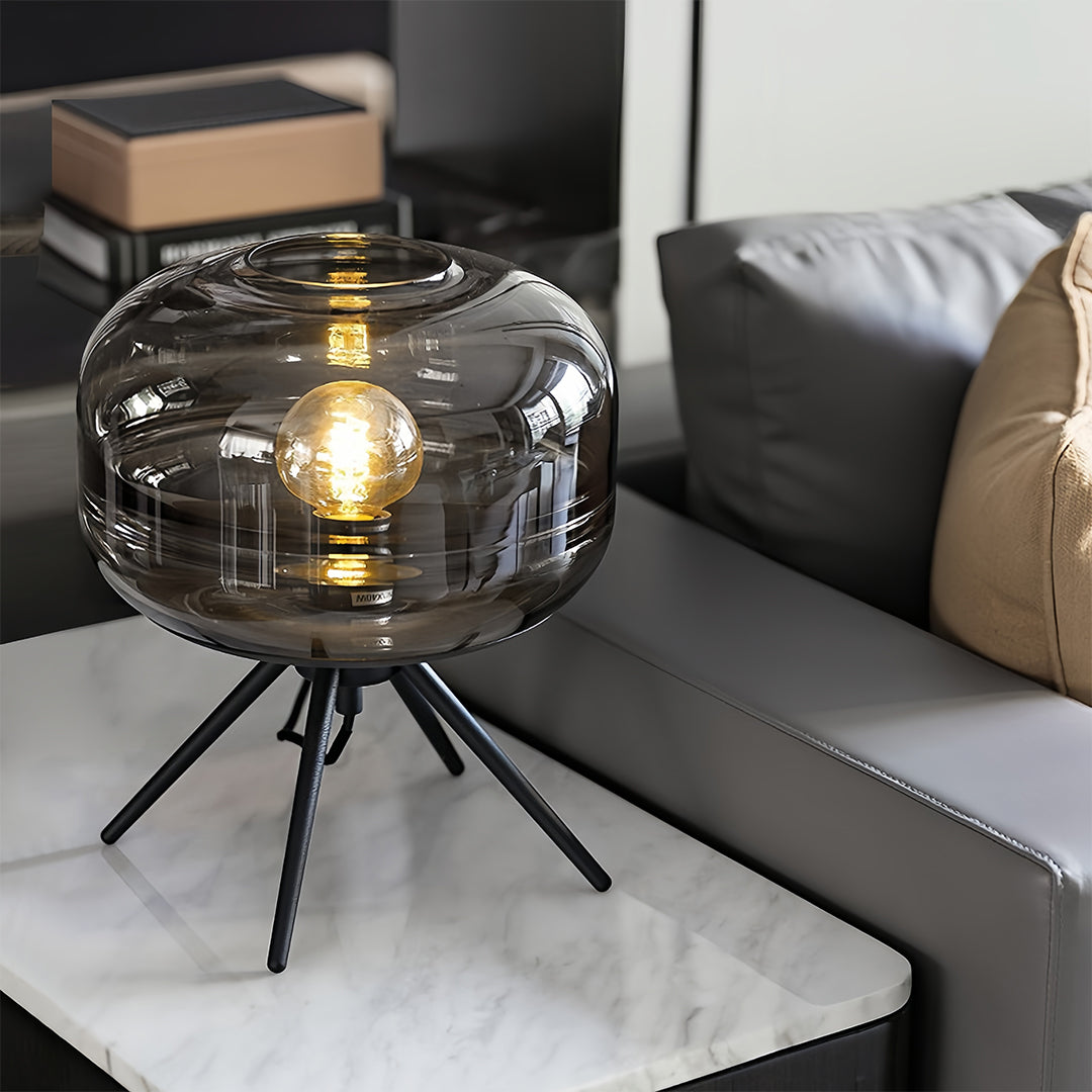 Modern Table Lamp Tinted Glass Dome Shade Iron Four-Leg Base Nordic Accent Sea Blue Smoky Gray Amber 13.78 Inch