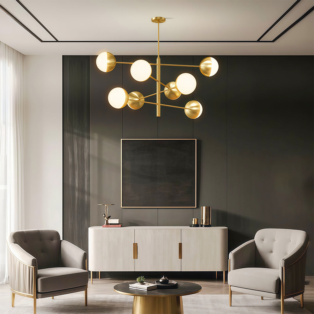 White Glass Globe Chandelier Modern Nordic Copper Nickel Black Living Room Dining Room