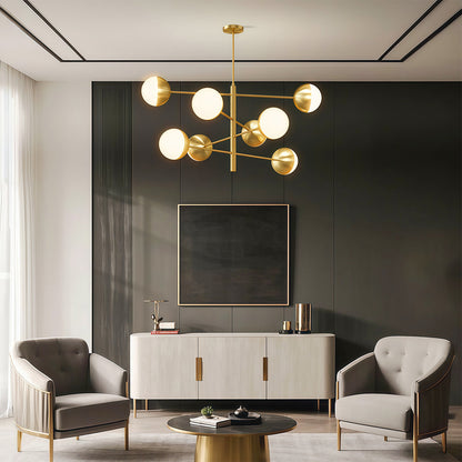 White Glass Globe Chandelier Modern Nordic Copper Nickel Black Living Room Dining Room