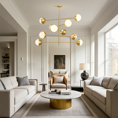White Glass Globe Chandelier Modern Nordic Copper Nickel Black Living Room Dining Room
