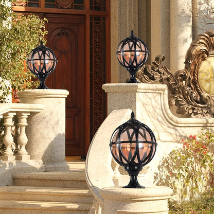 European Globe Pillar Light Aluminum Glass Black or Bronze Hardwired IP54 3 Sizes Baking Paint E27