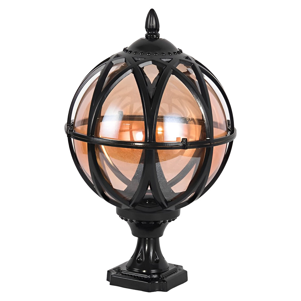 European Globe Pillar Light Aluminum Glass Black or Bronze Hardwired IP54 3 Sizes Baking Paint E27