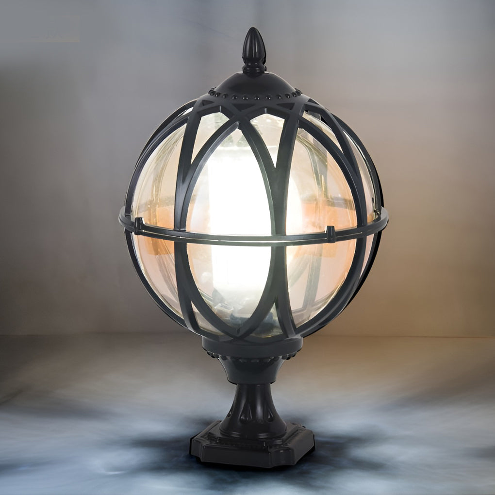European Globe Pillar Light Aluminum Glass Black or Bronze Hardwired IP54 3 Sizes Baking Paint E27