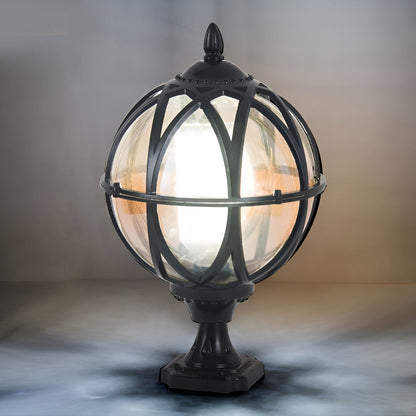 European Globe Pillar Light Aluminum Glass Black or Bronze Hardwired IP54 3 Sizes Baking Paint E27