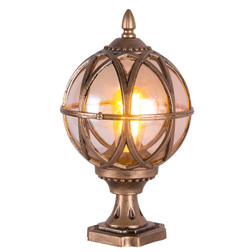 European Globe Pillar Light Aluminum Glass Black or Bronze Hardwired IP54 3 Sizes Baking Paint E27