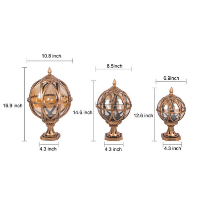 European Globe Pillar Light Aluminum Glass Black or Bronze Hardwired IP54 3 Sizes Baking Paint E27