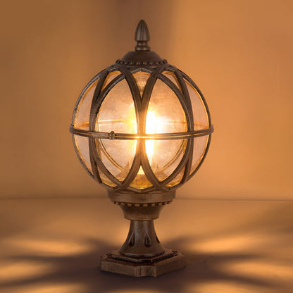 European Globe Pillar Light Aluminum Glass Black or Bronze Hardwired IP54 3 Sizes Baking Paint E27