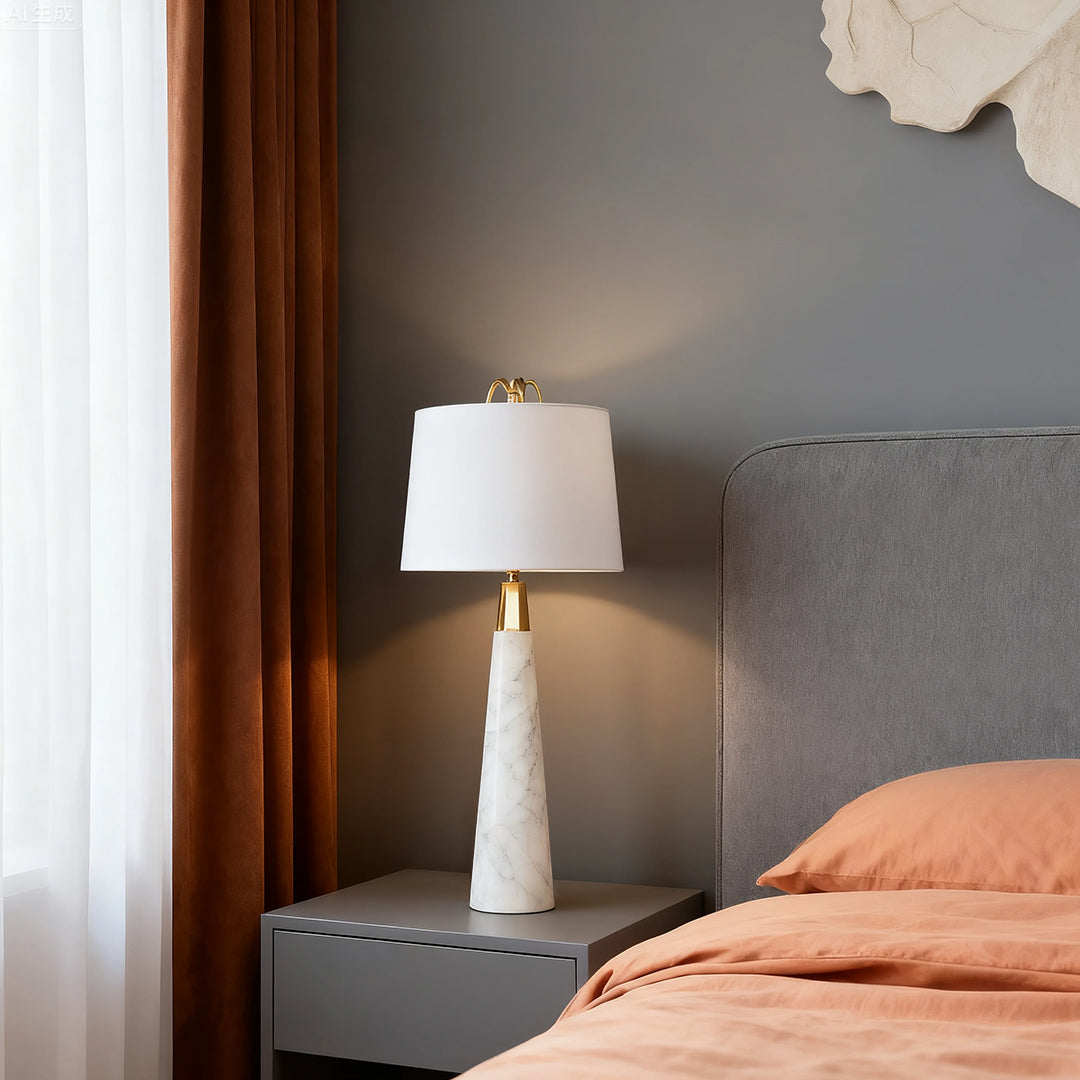 Modern Marble Table Lamp Natural Cloud Stone Shade White Metal Base E26 Nordic Luxury Bedside 31.50 Inch