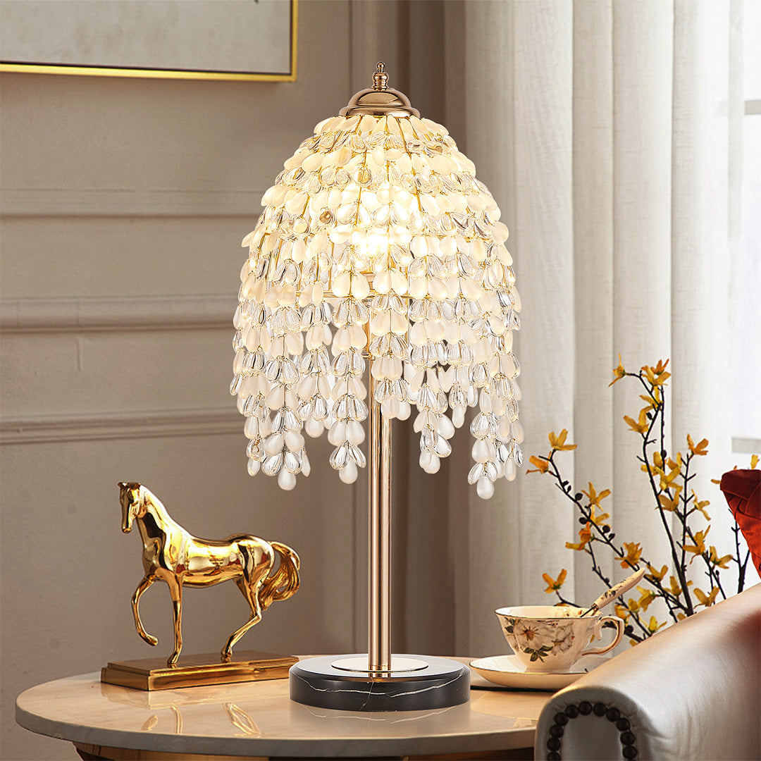 Gold Crystal Table Lamp European Luxury French Gold Hardware Frame Transparent Crystal Shade E12 Bedside 18.90 Inch