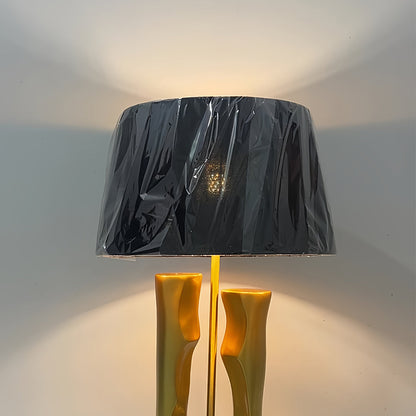 Modern Table Lamp Gold Sculptural Resin Base Black Fabric Drum Shade LED Dimmable Nordic Luxury Bedside 26.77 Inch