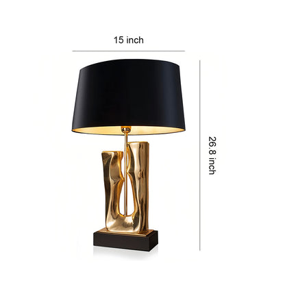 Modern Table Lamp Gold Sculptural Resin Base Black Fabric Drum Shade LED Dimmable Nordic Luxury Bedside 26.77 Inch