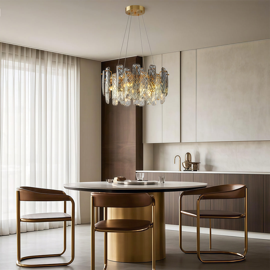 Contemporary Crystal Chandelier Solid Copper Textured Crystal Rods Eye-Protecting E14 French Style