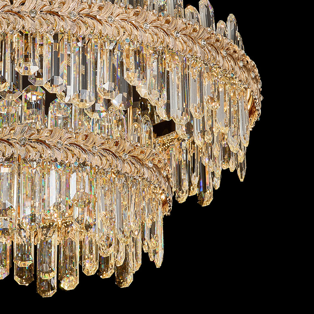 Crystal Chandelier Carbon Steel Gold Champagne LED Tri-Color Integrated Single Double Layer Oval Modern