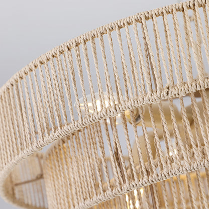 Wabi-Sabi Chandelier Hand-Wrapped Jute Rope Iron Frame Japandi Dining Room Living Room