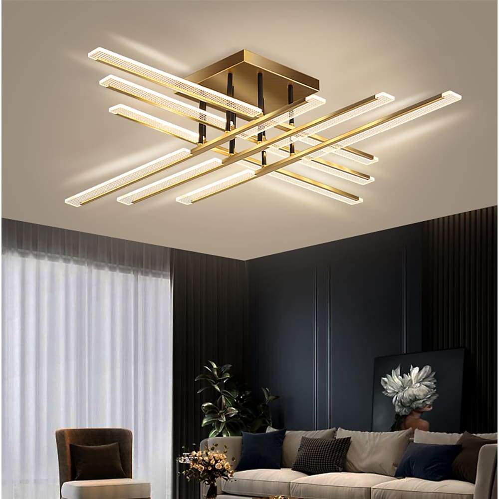 Cross Form Semi Flush Mount Ceiling Light Gold Metal Acrylic LED 3000K 6000K Dimmable Nordic 8 Light 12 Light