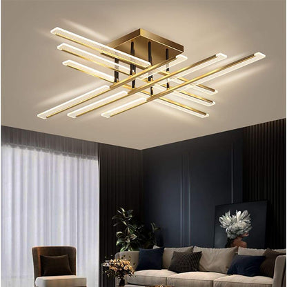 Cross Form Semi Flush Mount Ceiling Light Gold Metal Acrylic LED 3000K 6000K Dimmable Nordic 8 Light 12 Light