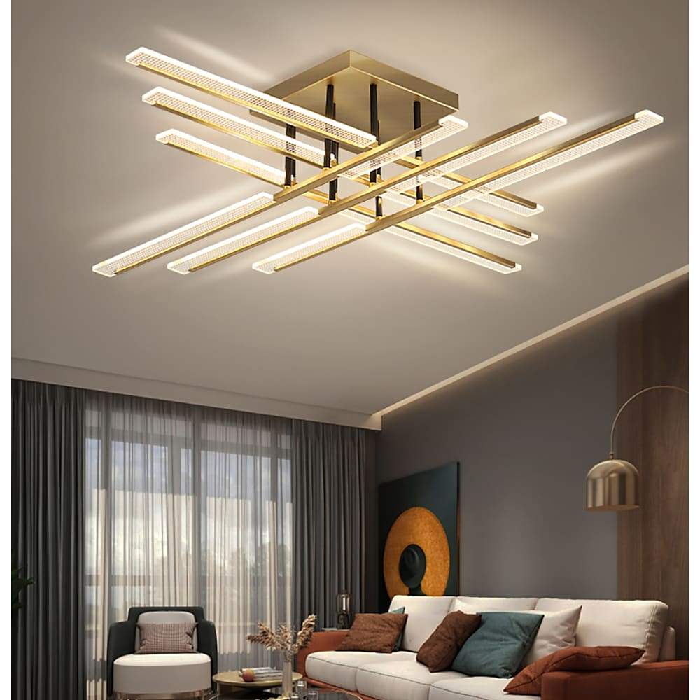 Cross Form Semi Flush Mount Ceiling Light Gold Metal Acrylic LED 3000K 6000K Dimmable Nordic 8 Light 12 Light