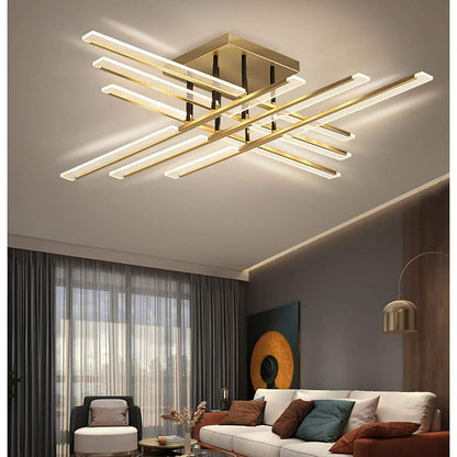 Cross Form Semi Flush Mount Ceiling Light Gold Metal Acrylic LED 3000K 6000K Dimmable Nordic 8 Light 12 Light