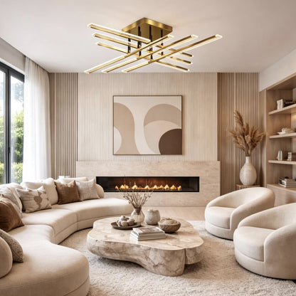 Cross Form Semi Flush Mount Ceiling Light Gold Metal Acrylic LED 3000K 6000K Dimmable Nordic 8 Light 12 Light