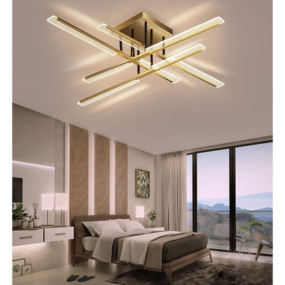 Cross Form Semi Flush Mount Ceiling Light Gold Metal Acrylic LED 3000K 6000K Dimmable Nordic 8 Light 12 Light